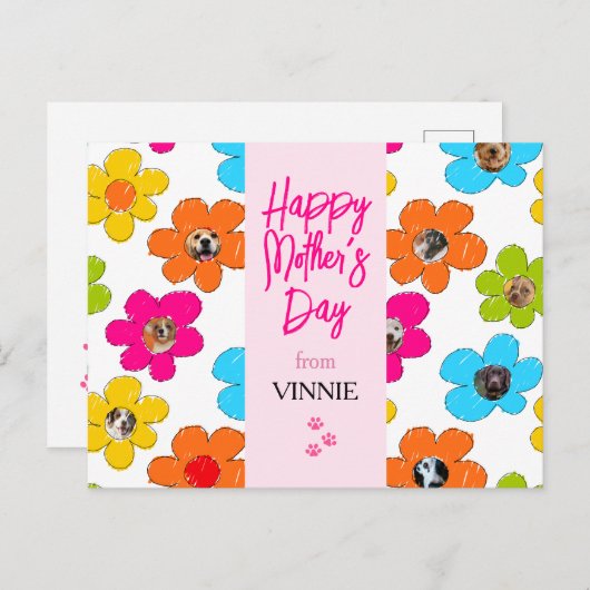 ハッピーマザーの日かわいいフラワードッグ写真集 ポストカード (正面/裏面)