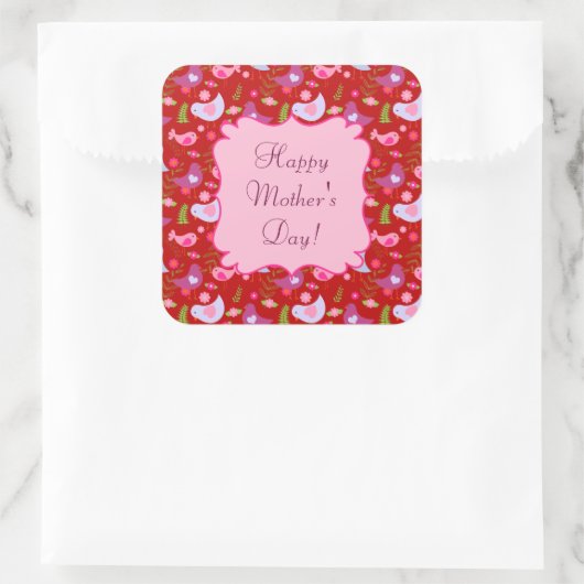 ハッピーマザーの日の鳥'n開花スクエアステッカー スクエアシール (バッグ)