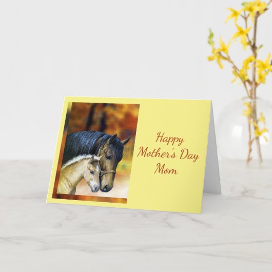 ハッピーマザーの日ママ母、馬の馬乗り カード (黄色い花)