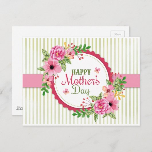 ハッピーマザーの日ヴィンテージ花束枠 ポストカード (正面/裏面)