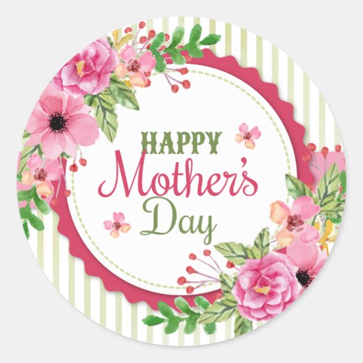 ハッピーマザーの日ヴィンテージ花束枠 ラウンドシール (正面)