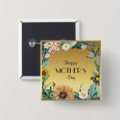 ハッピーマザーの日,かわいらしフローラデザイン,ボタン 缶バッジ (正面&裏面)