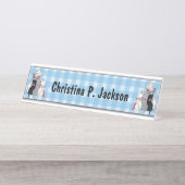 ハッピーマザーキャット3匹の子猫ボウズ デスクネームプレート (正面)