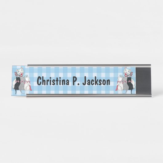 ハッピーマザーキャット3匹の子猫ボウズ デスクネームプレート (正面)