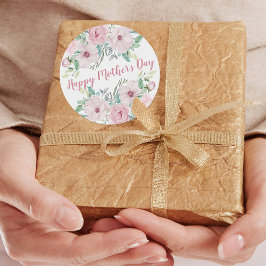 ハッピーマザーズの日 |桃色の水色の花 ラウンドシール