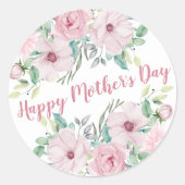 ハッピーマザーズの日 |桃色の水色の花 ラウンドシール (正面)