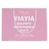 ハッピーマザーズデイおばあちゃんYIAYIA名かわいいピンク ラージペーパーバッグ (正面)