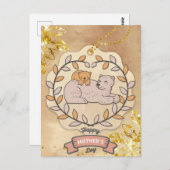 ハッピーマザーズデイかわいいおもしろいクマとカップ ポストカード (正面/裏面)