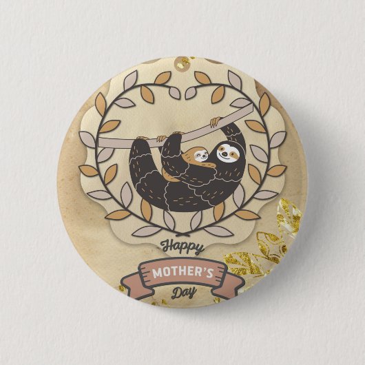 ハッピーマザーズデイかわいいおもしろいコアラスロス&ベビー 缶バッジ (正面)