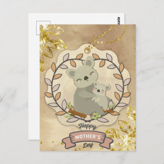 ハッピーマザーズデイかわいいおもしろいコアラベア&ベビー ポストカード (正面/裏面)