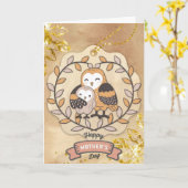 ハッピーマザーズデイかわいいおもしろいフクロウ カード (黄色い花)