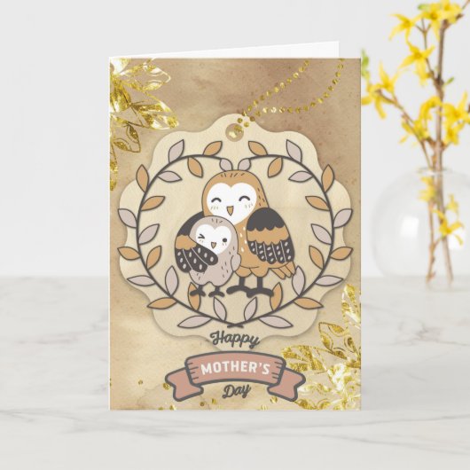 ハッピーマザーズデイかわいいおもしろいフクロウ カード (黄色い花)