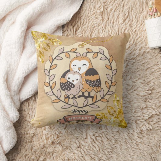 ハッピーマザーズデイかわいいおもしろいフクロウ クッション (ブランケット)