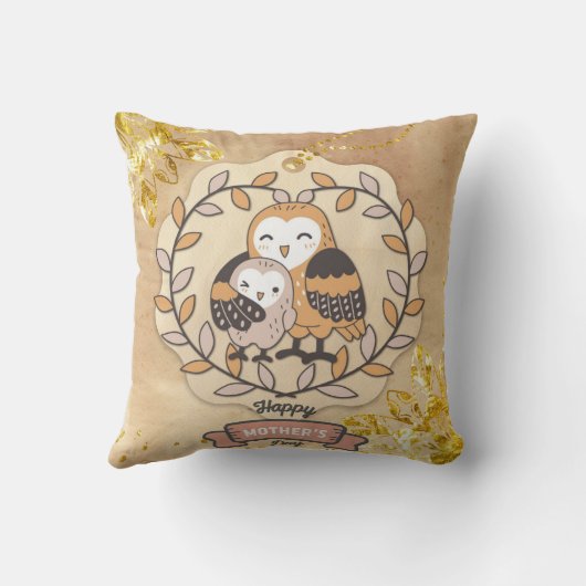 ハッピーマザーズデイかわいいおもしろいフクロウ クッション (裏面)