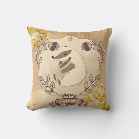 ハッピーマザーズデイかわいいおもしろいラクーン クッション (正面)
