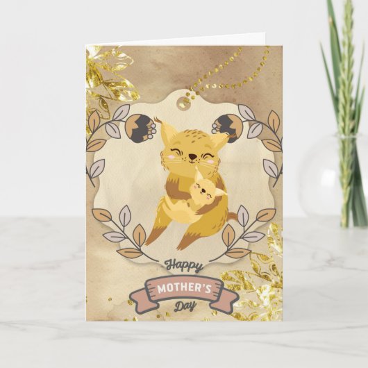 ハッピーマザーズデイかわいいおもしろい猫と子猫 カード (正面)