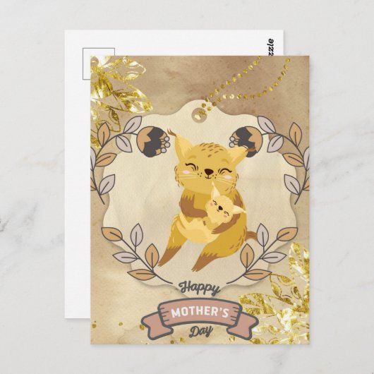 ハッピーマザーズデイかわいいおもしろい猫と子猫 ポストカード (正面/裏面)