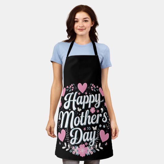 ハッピーマザーズデイかわいいフローラママおばあちゃん エプロン (着用した状態)