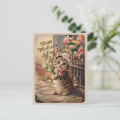 ハッピーマザーズデイかわいいヴィンテージ猫レトロ ポストカード (スタンド正面)