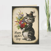 ハッピーマザーズデイかわいいヴィンテージ猫 カード (正面)