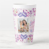 ハッピーマザーズデイかわいい水色の明るいフローラ カフェラテマグ (正面)