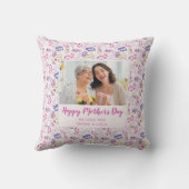 ハッピーマザーズデイかわいい水色の明るいフローラ クッション (裏面)