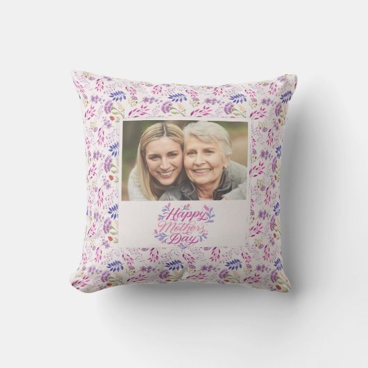 ハッピーマザーズデイかわいい水色の明るいフローラ クッション (正面)