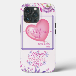 ハッピーマザーズデイかわいい水色の明るいフローラ iPhone 13 PROケース