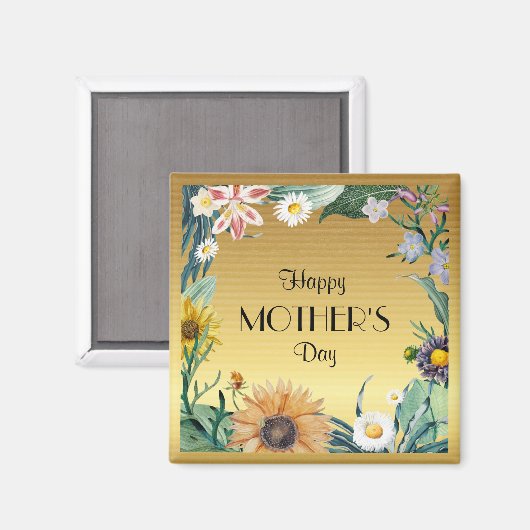 ハッピーマザーズデイかわいらしフローラデザイン マグネット (正面/裏面)