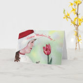 ハッピーマザーズデイの赤いチューリップ カード (黄色い花)