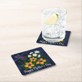 ハッピーマザーズデイイエローパープル白い花 スクエアペーパーコースター (インサイチュ)