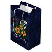 ハッピーマザーズデイイエローパープル白い花 ミディアムペーパーバッグ (正面アングル)