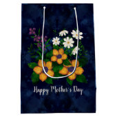 ハッピーマザーズデイイエローパープル白い花 ミディアムペーパーバッグ (裏面)