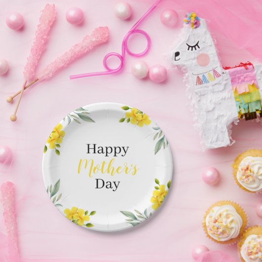 ハッピーマザーズデイイエローフローラと離れパーティー ペーパープレート (パーティー)