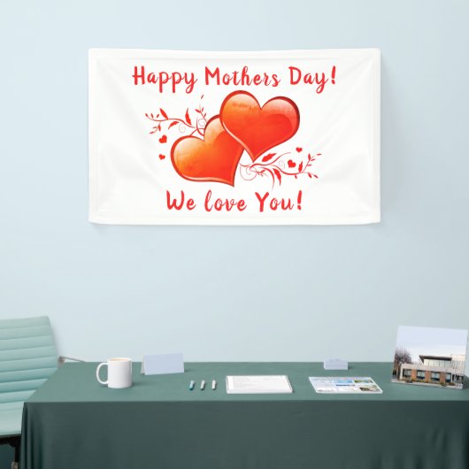 ハッピーマザーズデイウェラブユーオレンジハートデザイン 横断幕 (トレードショー)