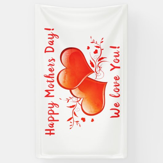 ハッピーマザーズデイウェラブユーオレンジハートデザイン 横断幕 (縦)