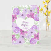 ハッピーマザーズデイウォーターカラーパープルフローラ カード (黄色い花)