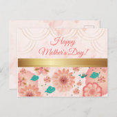 ハッピーマザーズデイウォーターカラーピンクの花 ポストカード (正面/裏面)