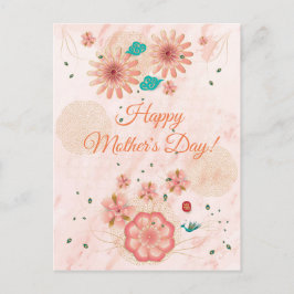 ハッピーマザーズデイウォーターカラーピンクの花 ポストカード