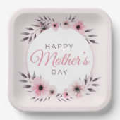 ハッピーマザーズデイウォーターカラーピンクフローラ花 ペーパープレート (正面)