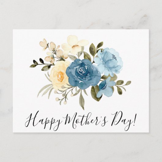 ハッピーマザーズデイウォーターカラーブルーフローラ ポストカード (正面)