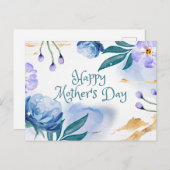 ハッピーマザーズデイウォーターカラーブルー紫色の花 ポストカード (正面/裏面)