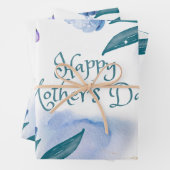 ハッピーマザーズデイウォーターカラーブルー紫色の花 ラッピングペーパーシート (インサイチュ)