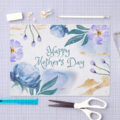 ハッピーマザーズデイウォーターカラーブルー紫色の花 薄葉紙 (クラフト)