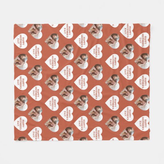 ハッピーマザーズデイカスタムハート形フォトレッド フリースブランケット (正面(横))