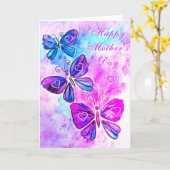 ハッピーマザーズデイカードピンク蝶ハート カード (黄色い花)