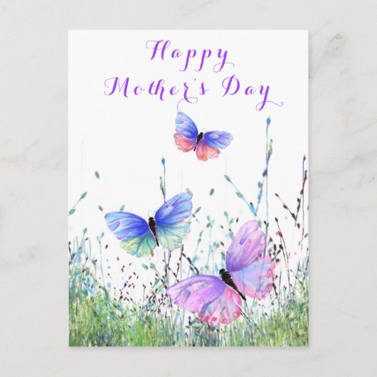 ハッピーマザーズデイカード蝶飛んでいる春 ポストカード (正面)