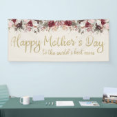 ハッピーマザーズデイクリーム金ゴールドスクリプトバーガンディ 横断幕 (トレードショー)