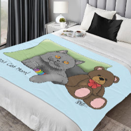 ハッピーマザーズデイグレー猫 フリースブランケット