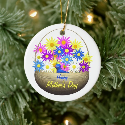 ハッピーマザーズデイジーとブルーバード セラミックオーナメント (ツリー)